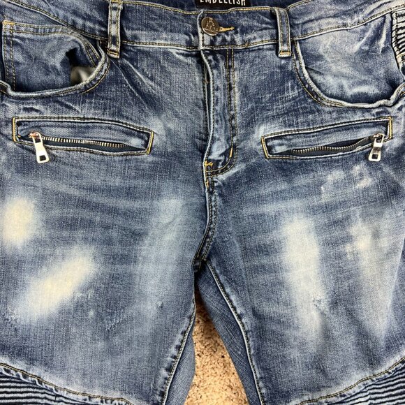 Embellish Medium Wash Blue Jeans Women's SZ 34 Distressed Slightly Tapered - Picture 4 of 9